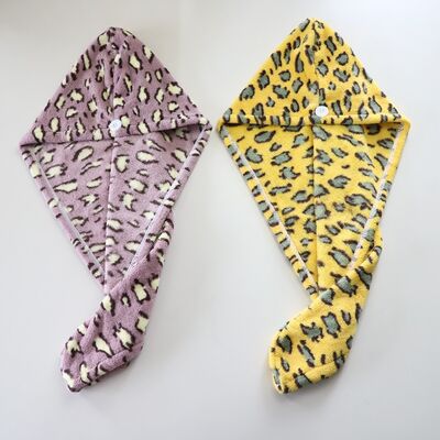 Buon prezzo Leopardo Stampa asciugamano per capelli in microfibra 400gm 25x65cm asciugamano in turbante in microfibra in linea